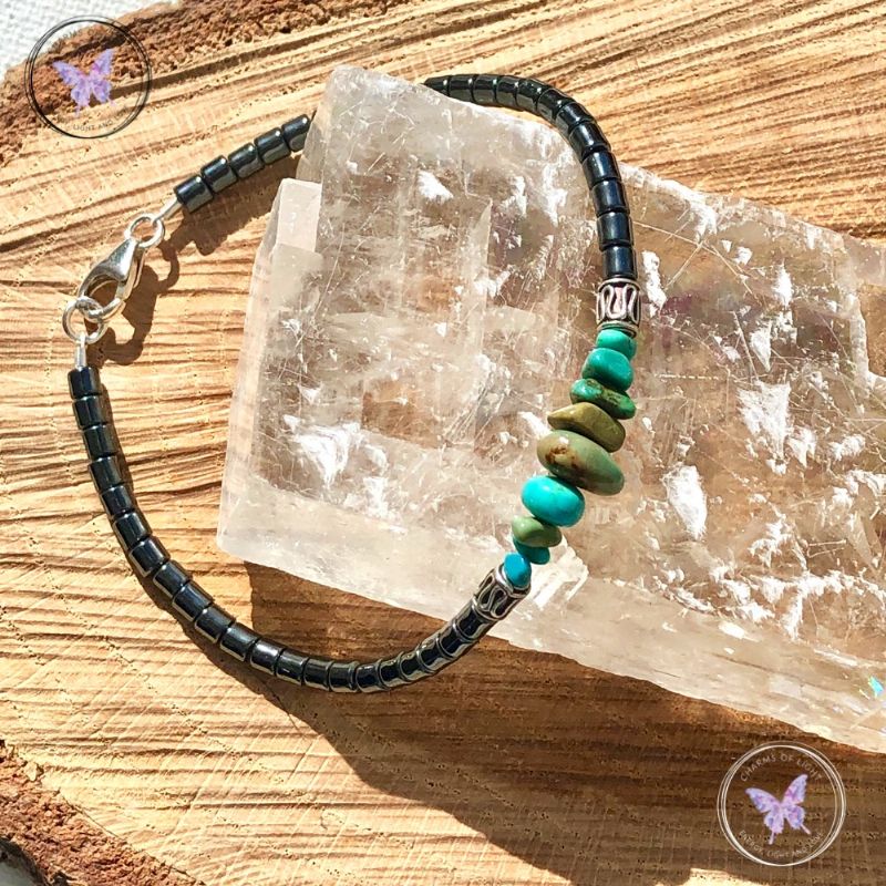 Hematite Bracelet With Turquoise Chips